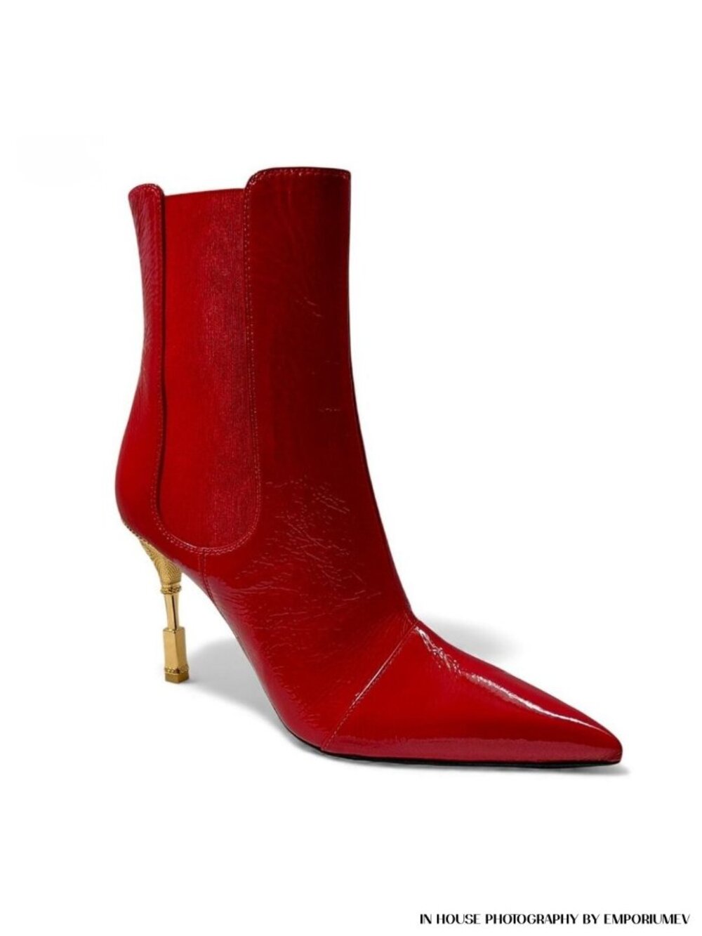 Balmain Moneta Lether Engraved Heeled Womens Red Ankle Boots -US 7- (0564)NWB